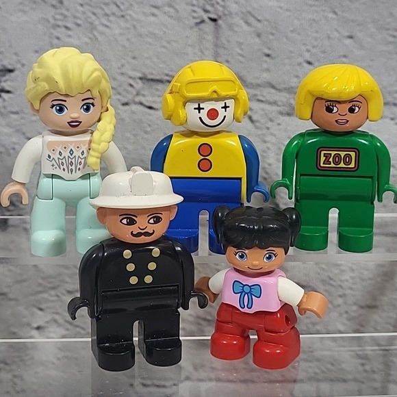 Lego Duplo Figures Lot Of 5 Elsa Fireman Clown Girl Modern VTG Mixed